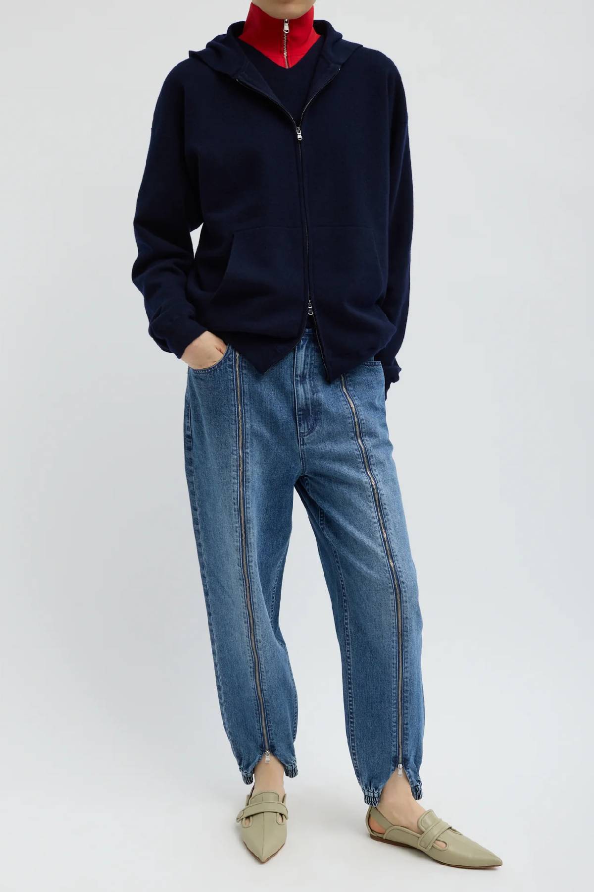 Tibi Zippered Denim Jogger - Classic Blue