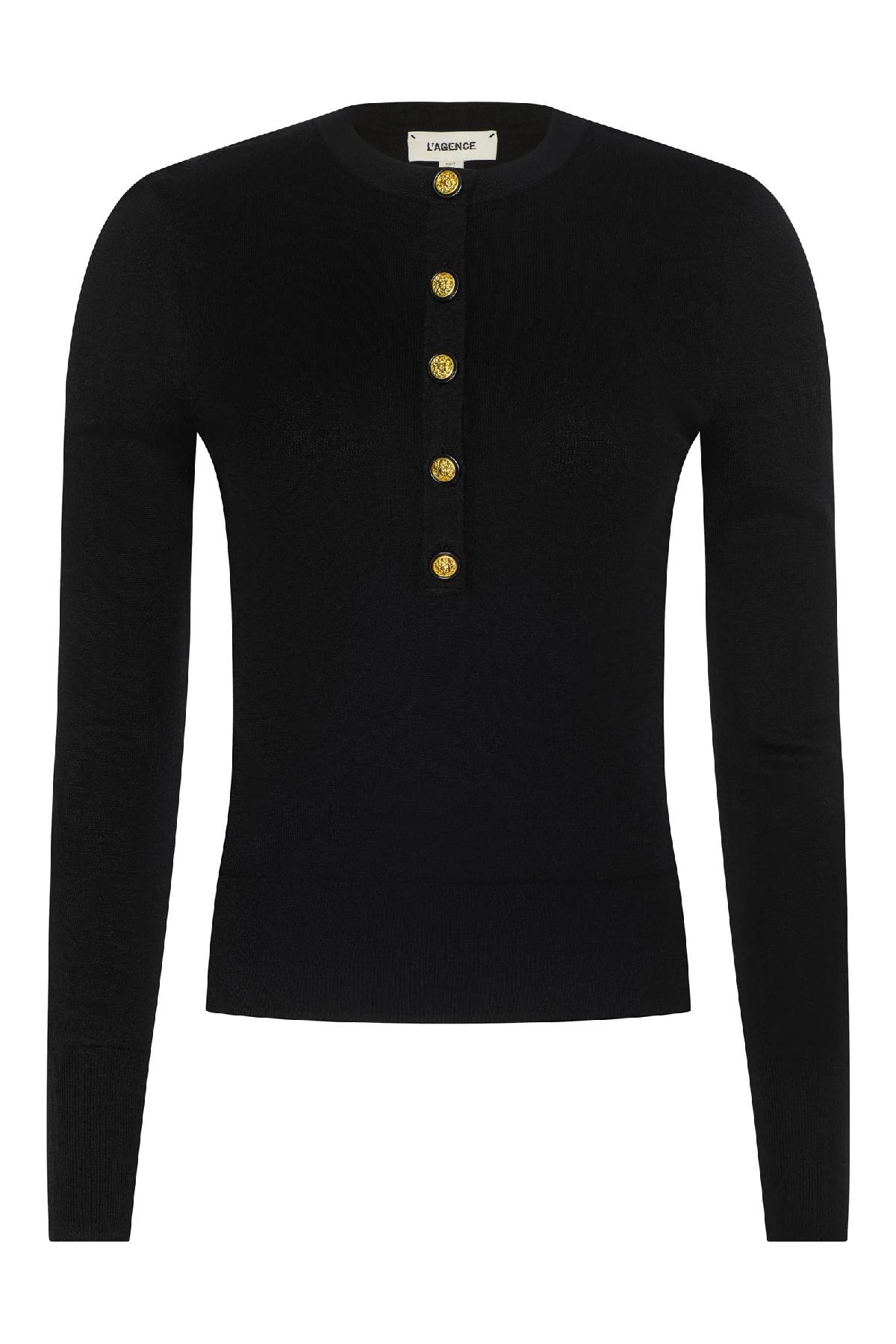 L'AGENCE Ronda Knit Henley Top - Black/ Gold