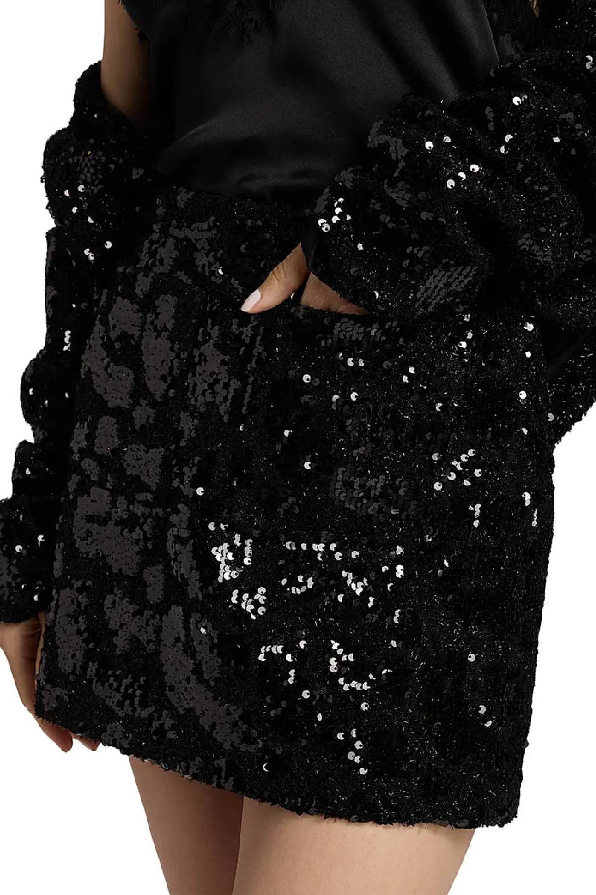 Iro Opina Sequin Embellished Mini Skirt - Black Sequins