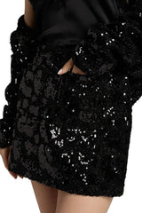 Iro Opina Sequin Embellished Mini Skirt - Black Sequins