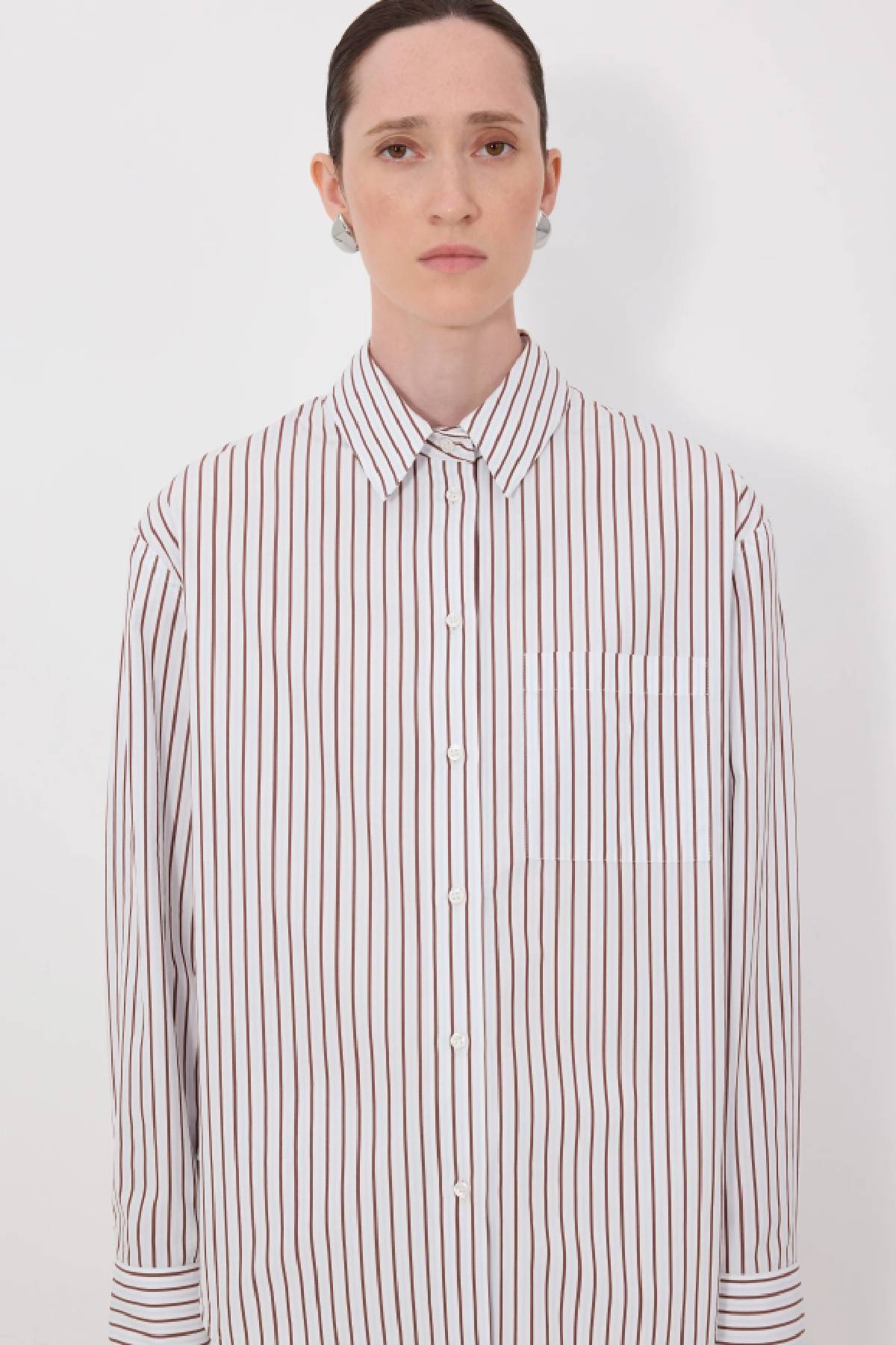Loulou de Saison Maud Oversized Shirt - Dark Red/ Light Blue