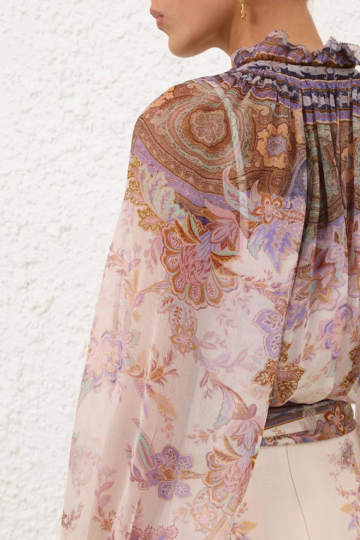 Zimmermann Luna Billow Blouse - Cream Blue Paisley