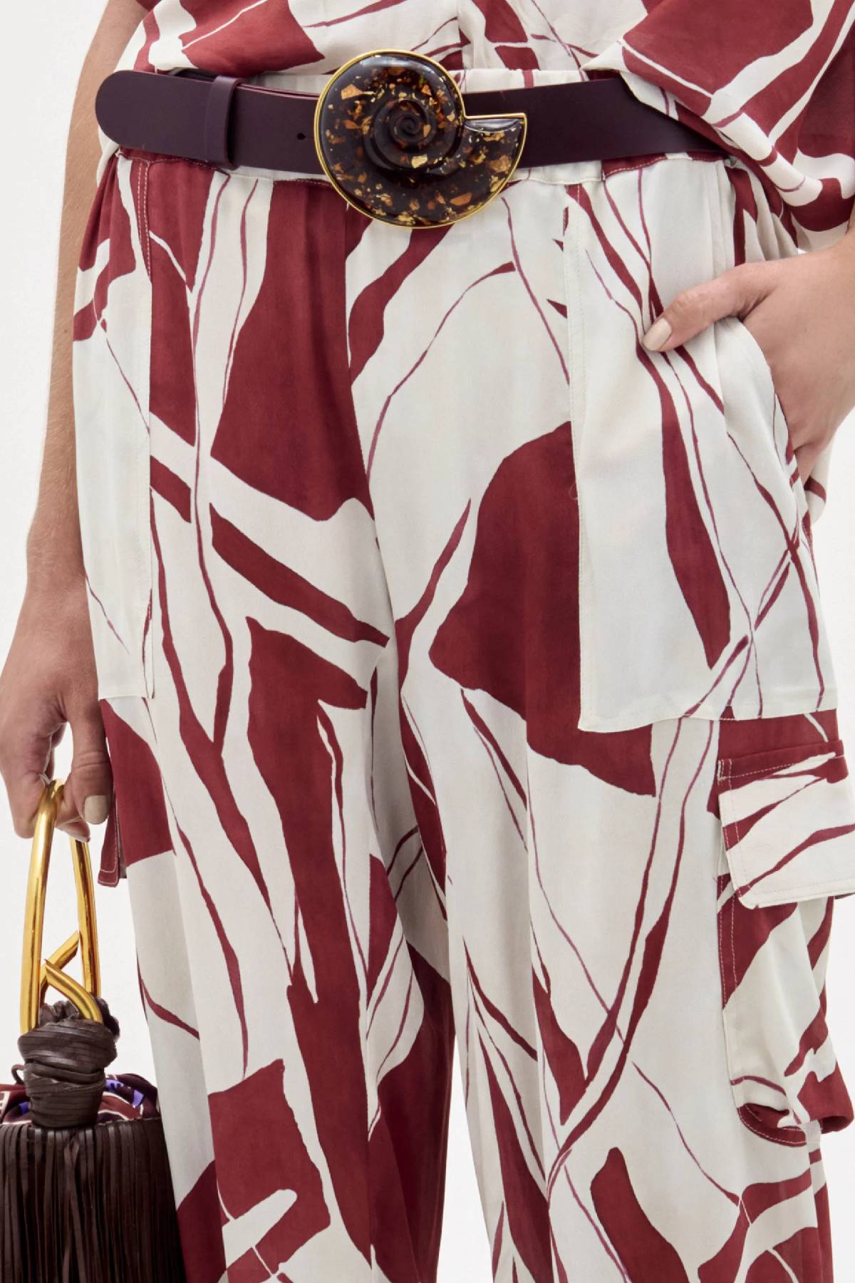 Silvia Tcherassi Jess Pant - Beige Burgundy Abstract