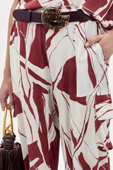 Silvia Tcherassi Jess Pant - Beige Burgundy Abstract