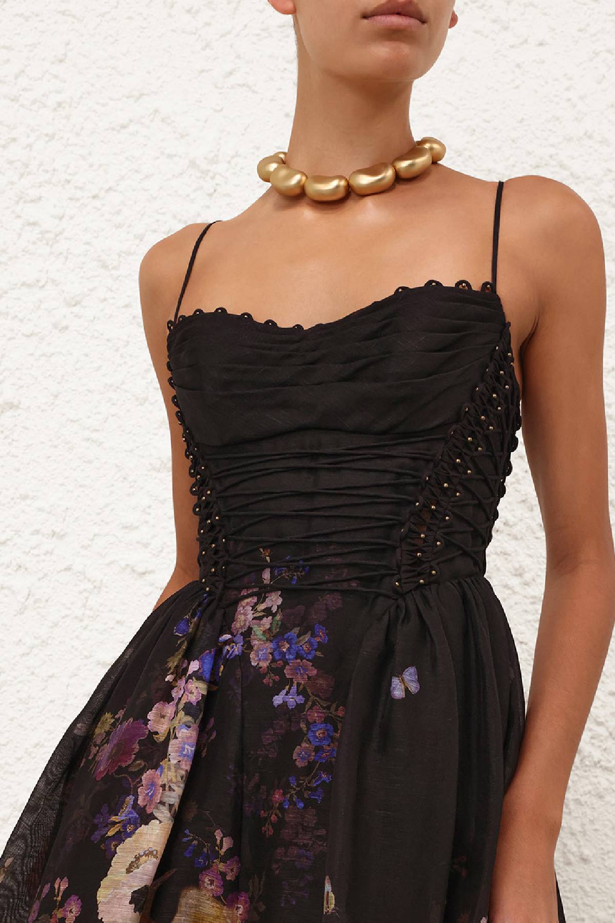 Zimmermann Luna Beaded Picnic Dress - Black Multi Floral