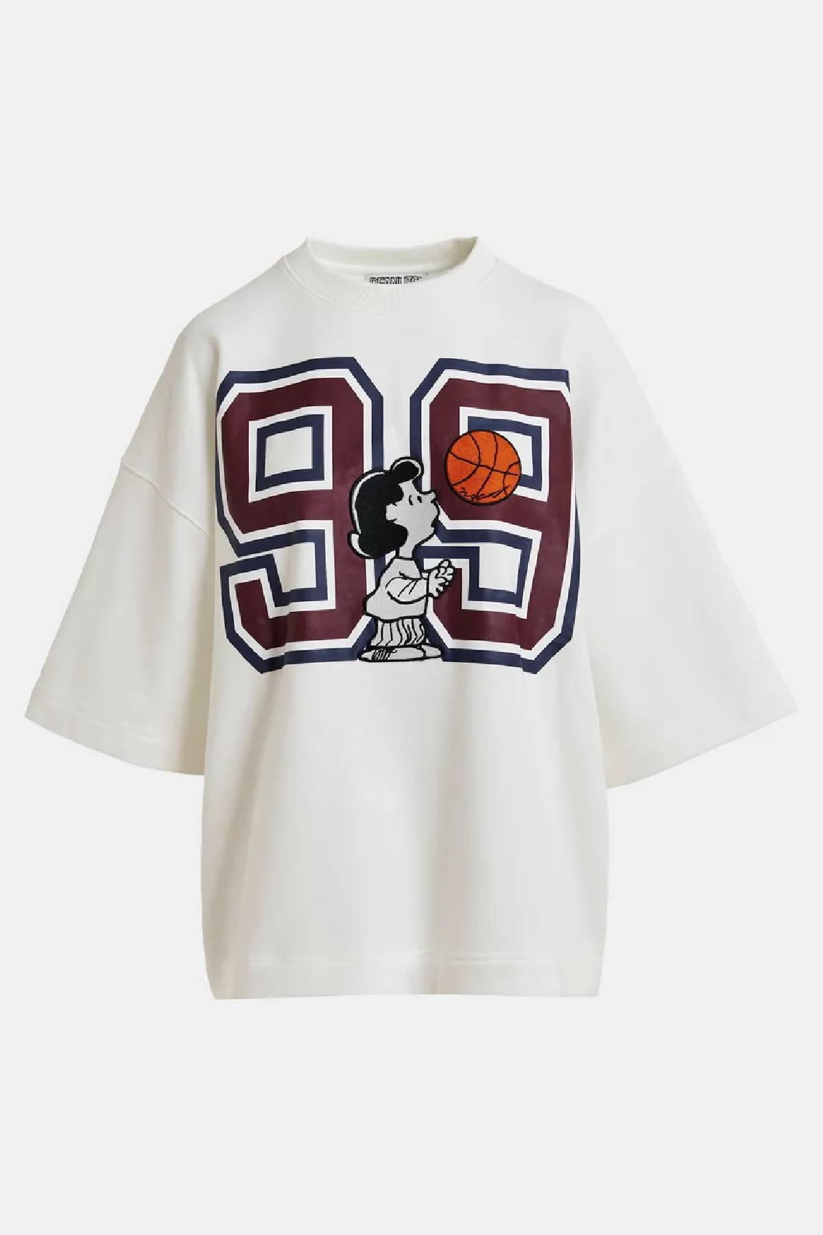 Essentiel Antwerp T-shirt With Peanuts Lucy Patch And Text Print - Black/Burgundy/Off White