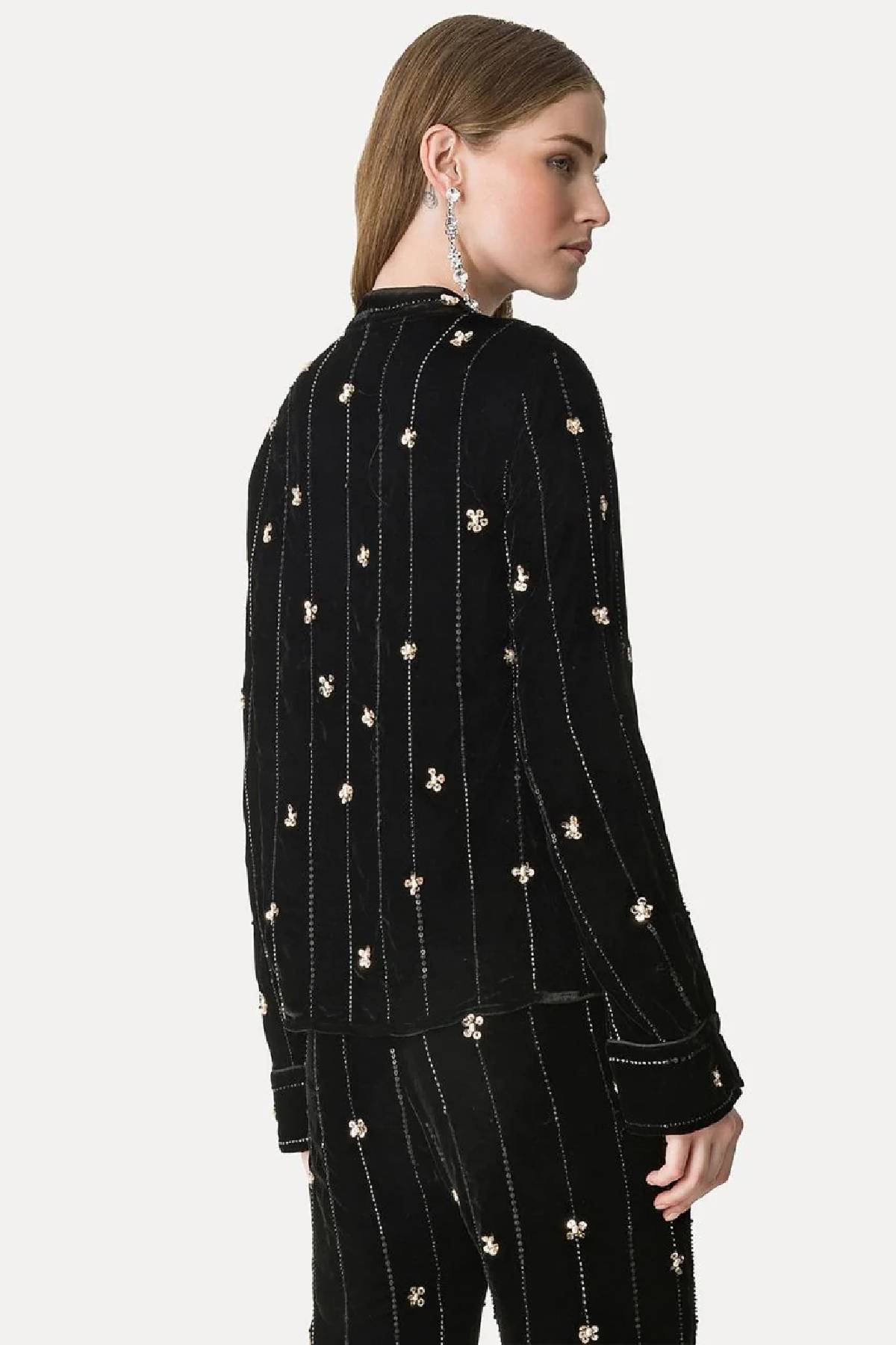 Forte Forte "Petites Etoiles" Embroidery Velvet Pajama Shirt - Noir