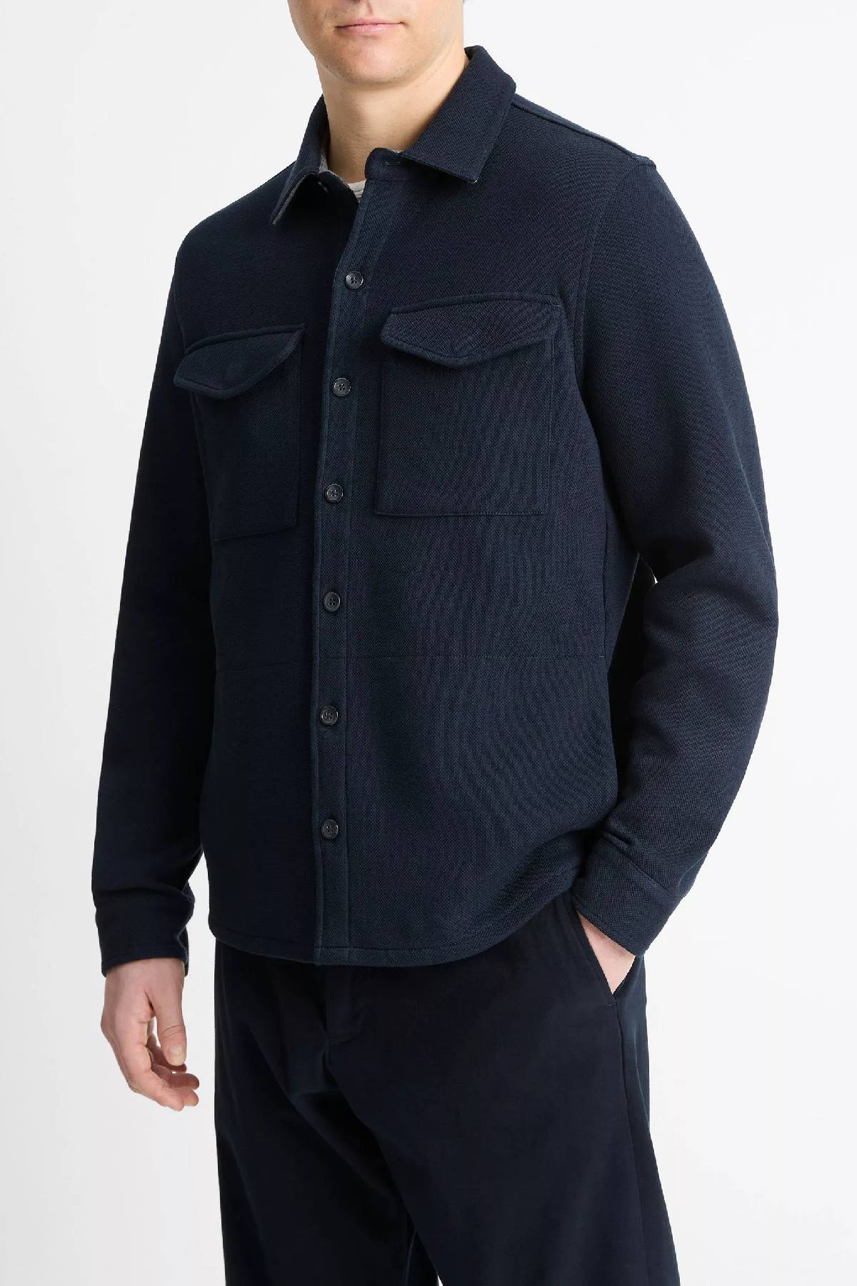 Vince Men's Double Knit Cotton Blend Piqué Shirt Jacket - Coastal Blue/ Medium Grey