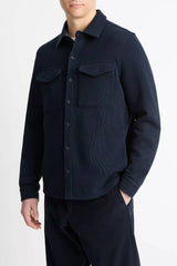 Vince Men's Double Knit Cotton Blend Piqué Shirt Jacket - Coastal Blue/ Medium Grey