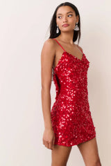 LoveShackFancy Raphaella Sequin Mini Dress - Red