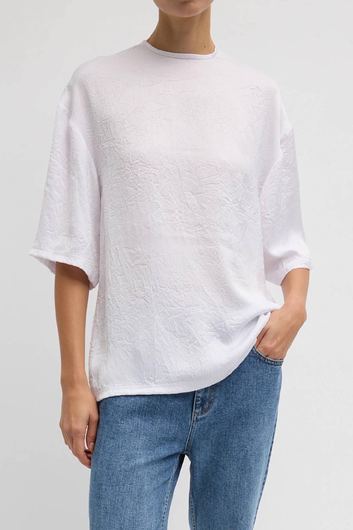Tibi Crinkle Shirting Easy T-Shirt - White