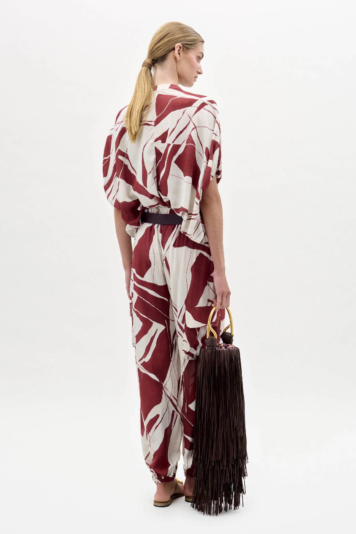 Silvia Tcherassi Jess Pant - Beige Burgundy Abstract