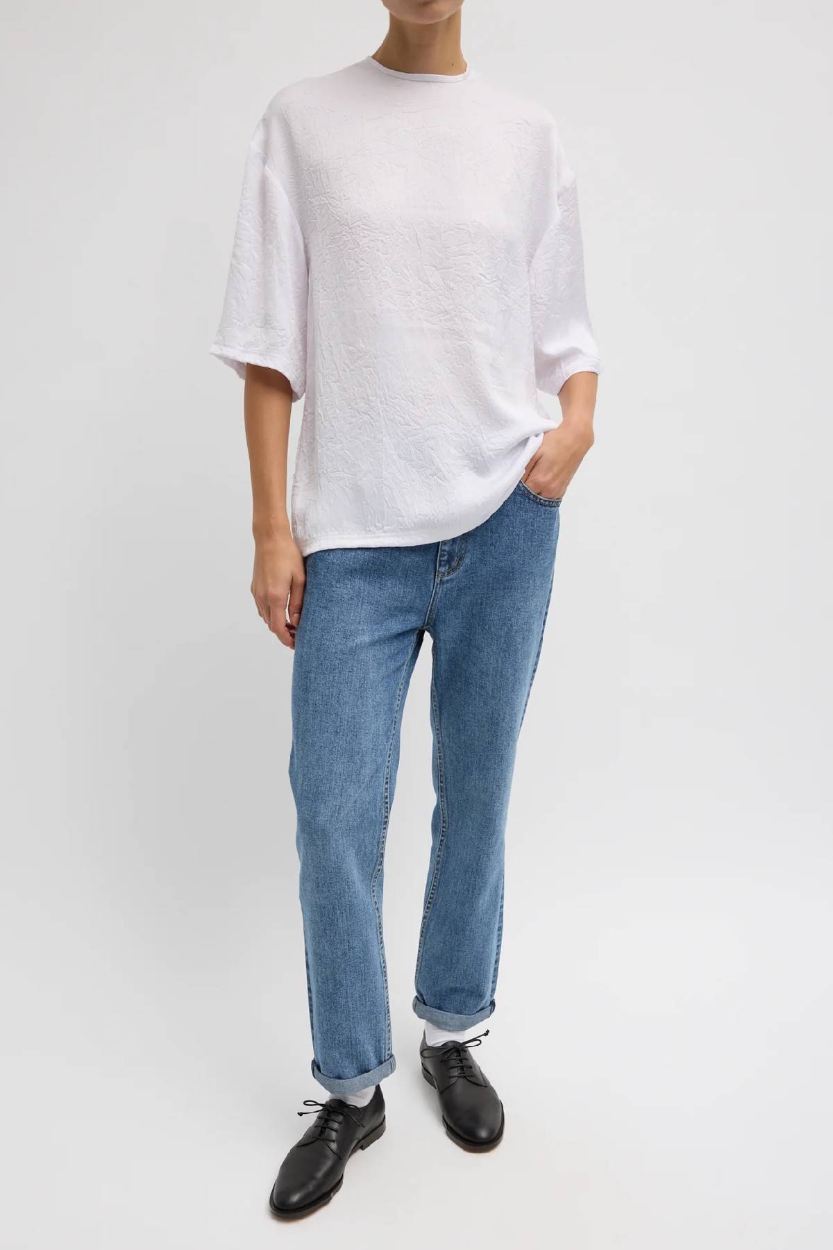Tibi Crinkle Shirting Easy T-Shirt - White