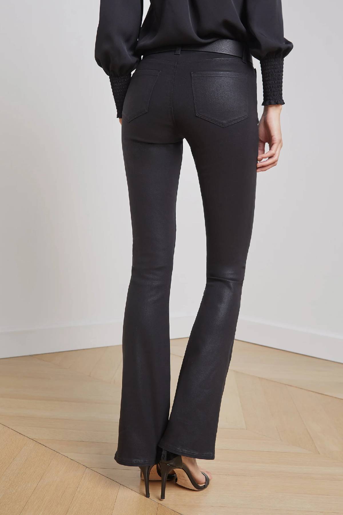 L'AGENCE Selma Coated Bootcut Jean - Noir Coated