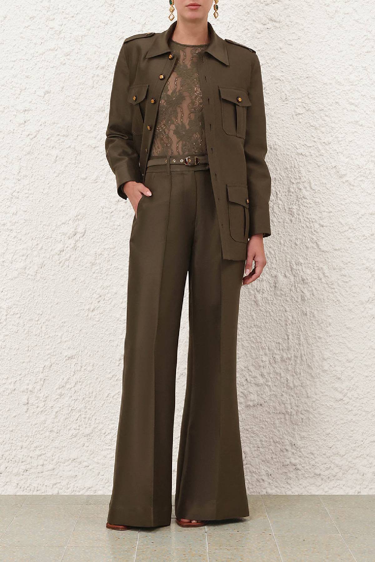 Zimmermann Rebellion Structured Flare Pant - Dark Olive