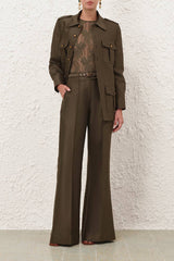 Zimmermann Rebellion Structured Flare Pant - Dark Olive