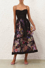 Zimmermann Luna Beaded Picnic Dress - Black Multi Floral