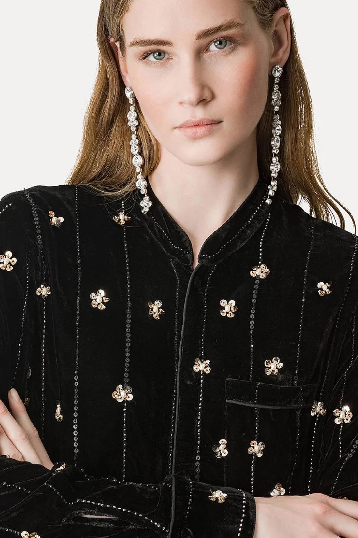 Forte Forte "Petites Etoiles" Embroidery Velvet Pajama Shirt - Noir