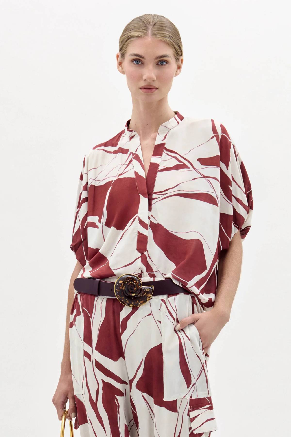 Silvia Tcherassi Susanne Blouse - Beige Burgundy Abstract