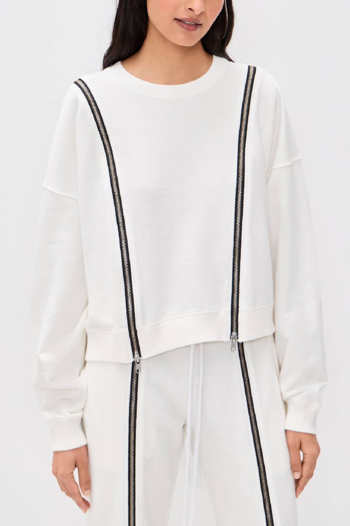 R13 Zippered Crewneck Top - White