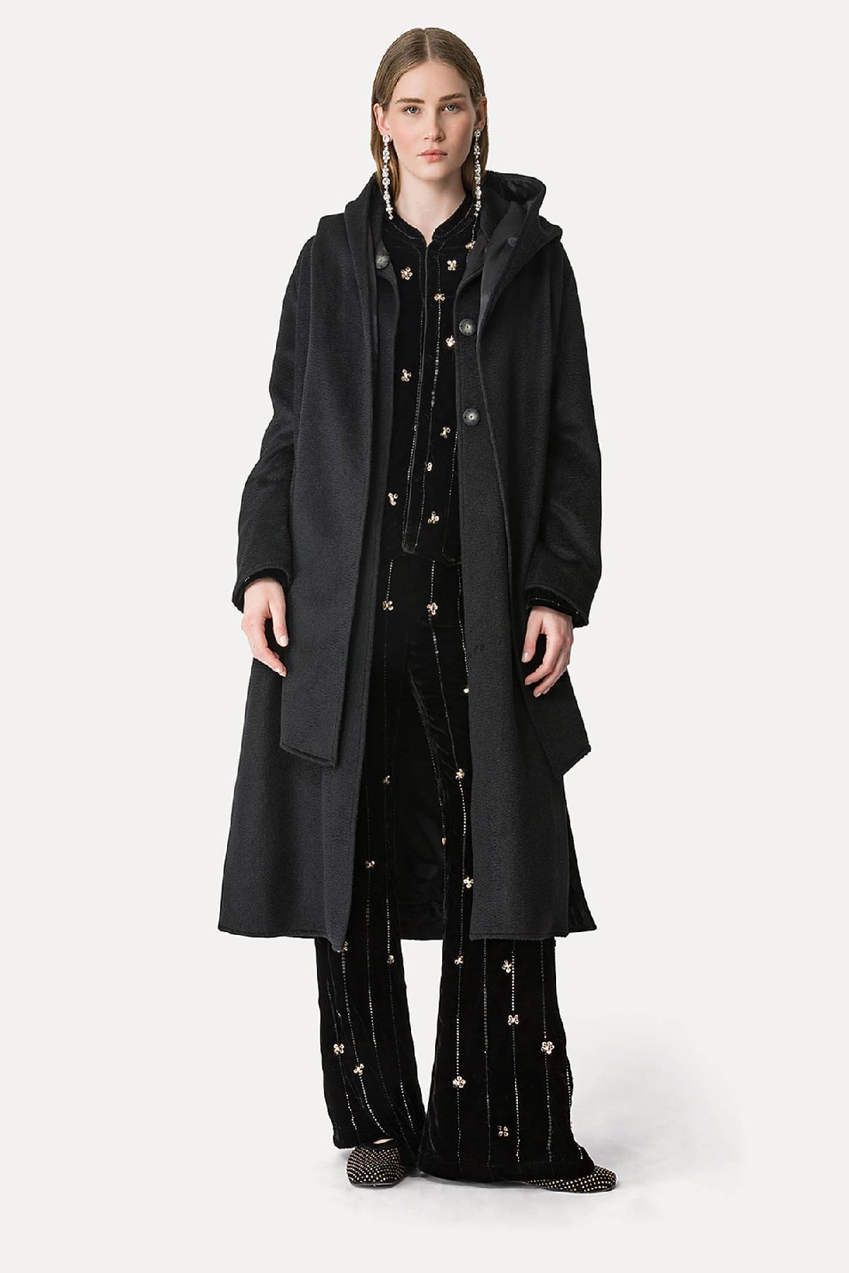 Forte Forte "Petites Etoiles" Embroidery Velvet Flare Pants - Noir