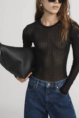 Frame The Mesh Polka Dot Top - Black