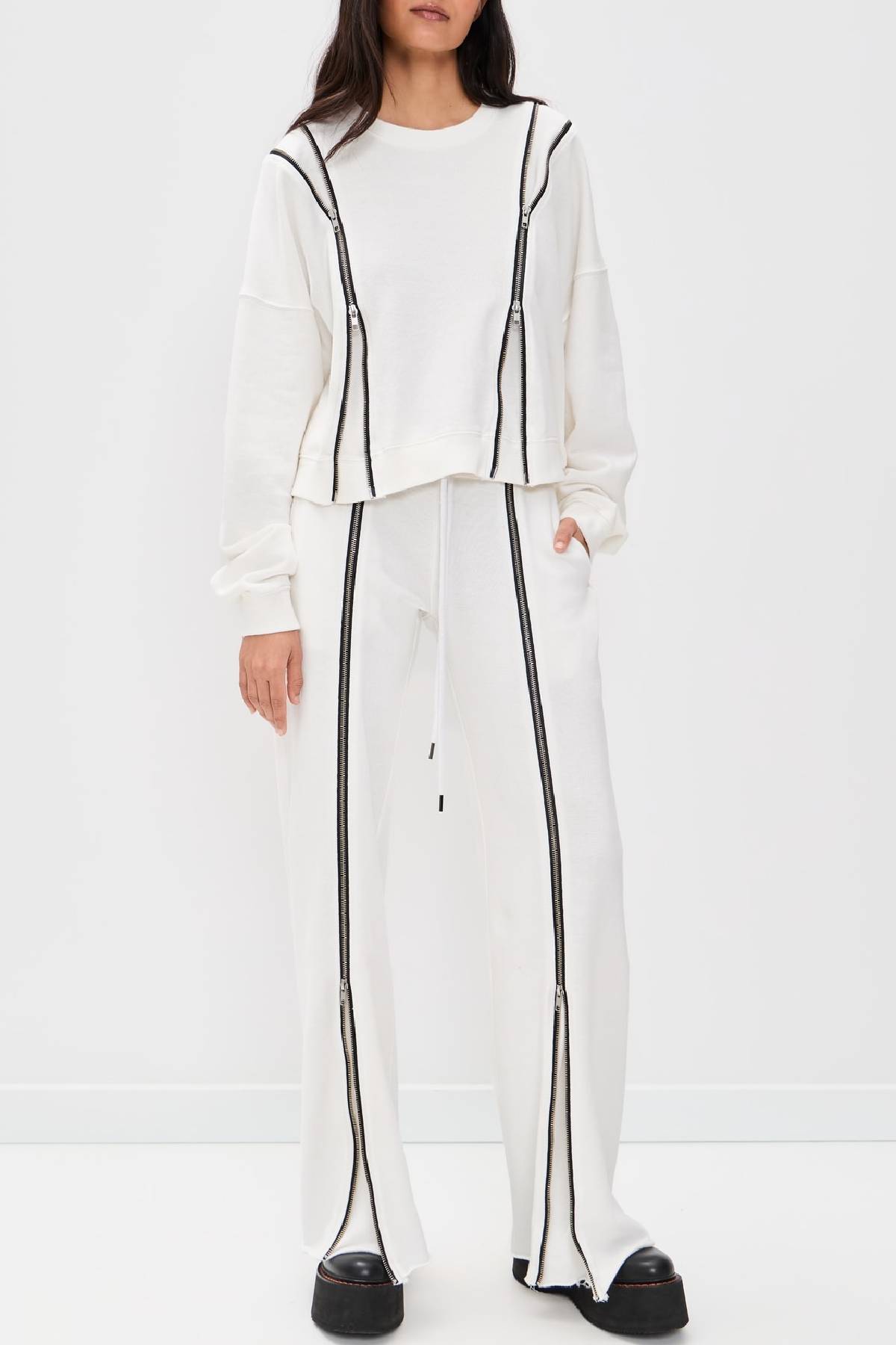 R13 Zippered Crewneck Top - White