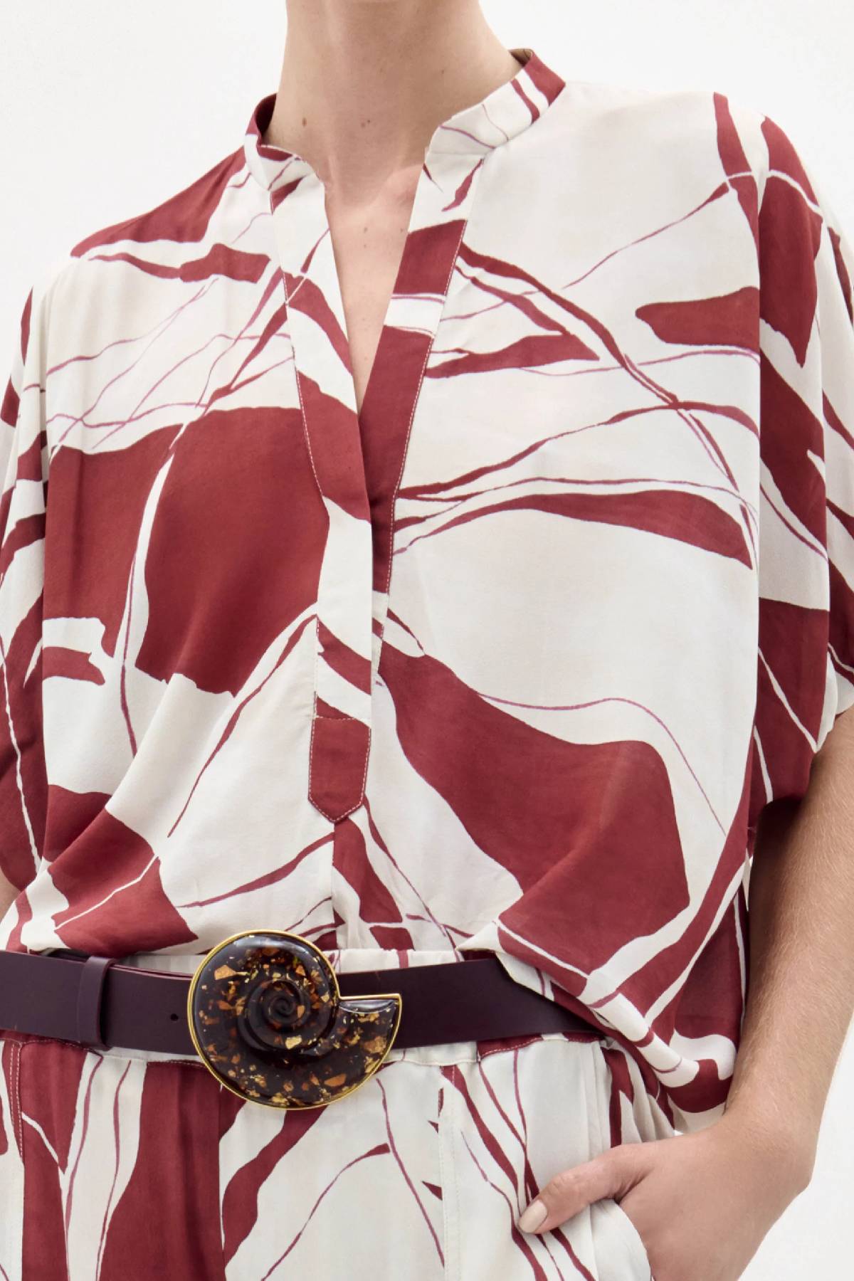 Silvia Tcherassi Susanne Blouse - Beige Burgundy Abstract