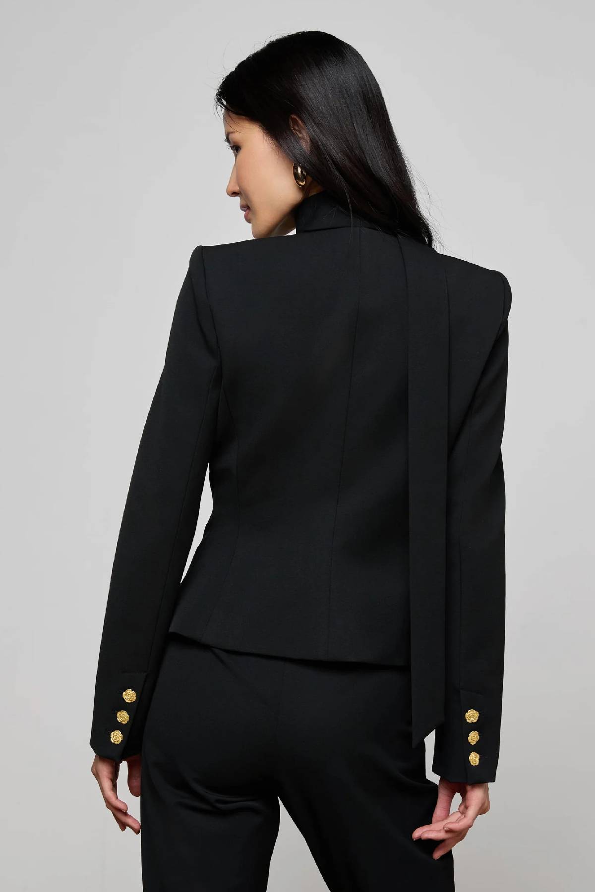 L'AGENCE Romy Tie Neck Blazer - Black