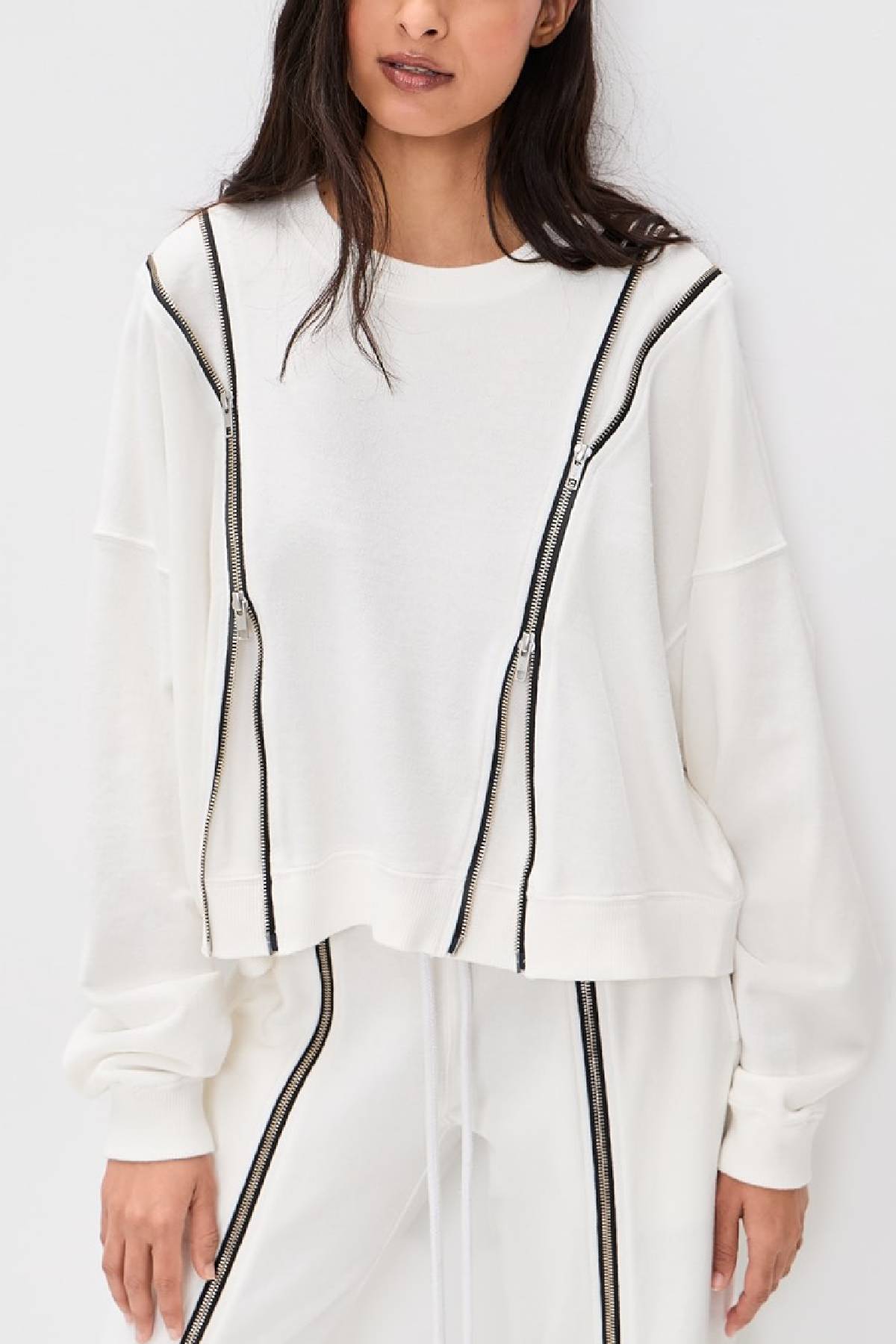 R13 Zippered Crewneck Top - White