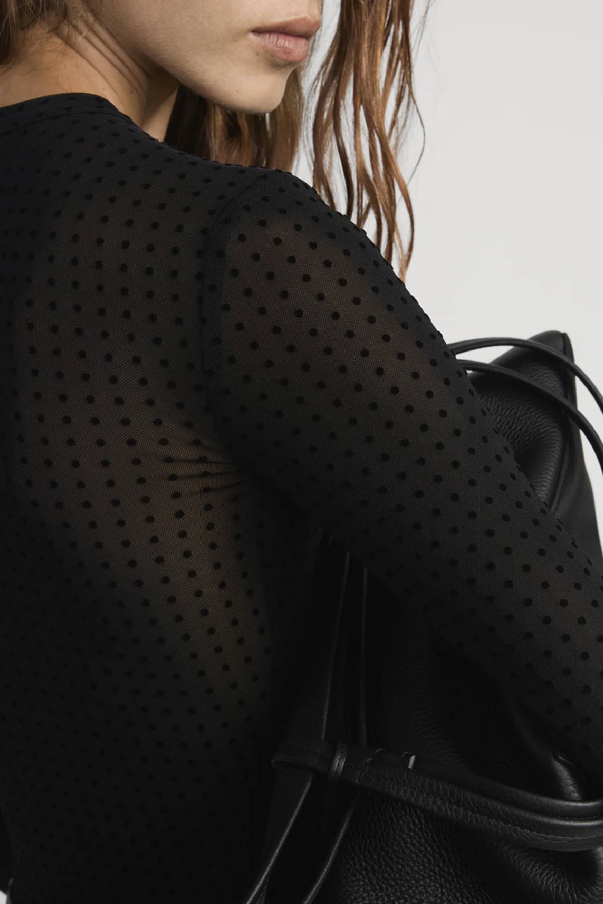 Frame The Mesh Polka Dot Top - Black