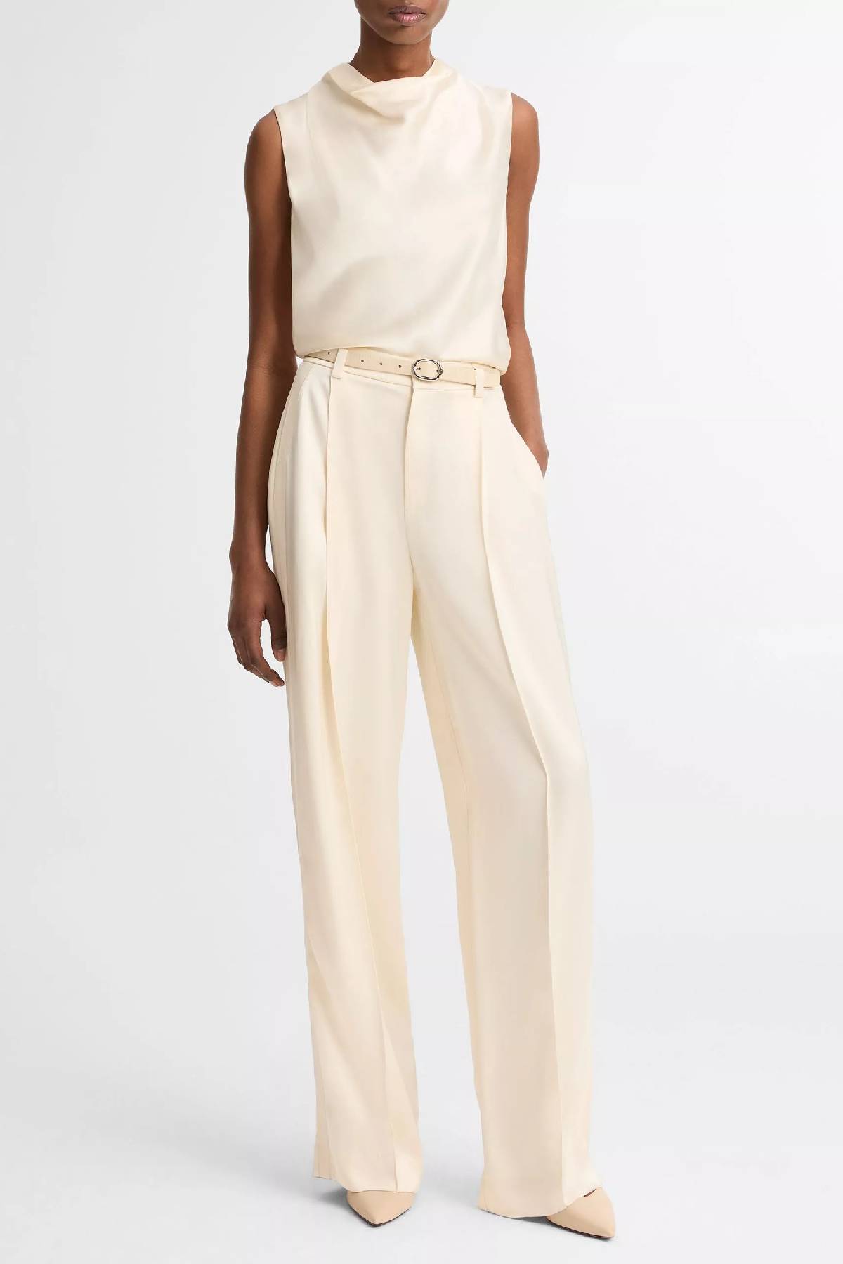 Vince High Waist Satin Trouser - Flax