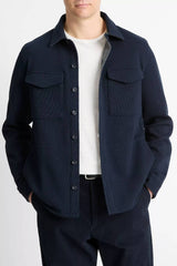 Vince Men's Double Knit Cotton Blend Piqué Shirt Jacket - Coastal Blue/ Medium Grey