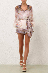 Zimmermann Luna Scarf Tie Short - Cream Blue Paisley