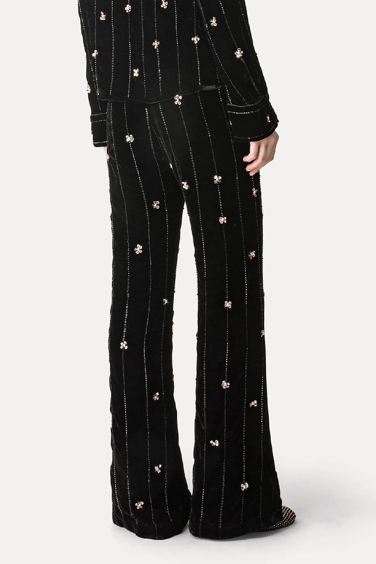 Forte Forte "Petites Etoiles" Embroidery Velvet Flare Pants - Noir