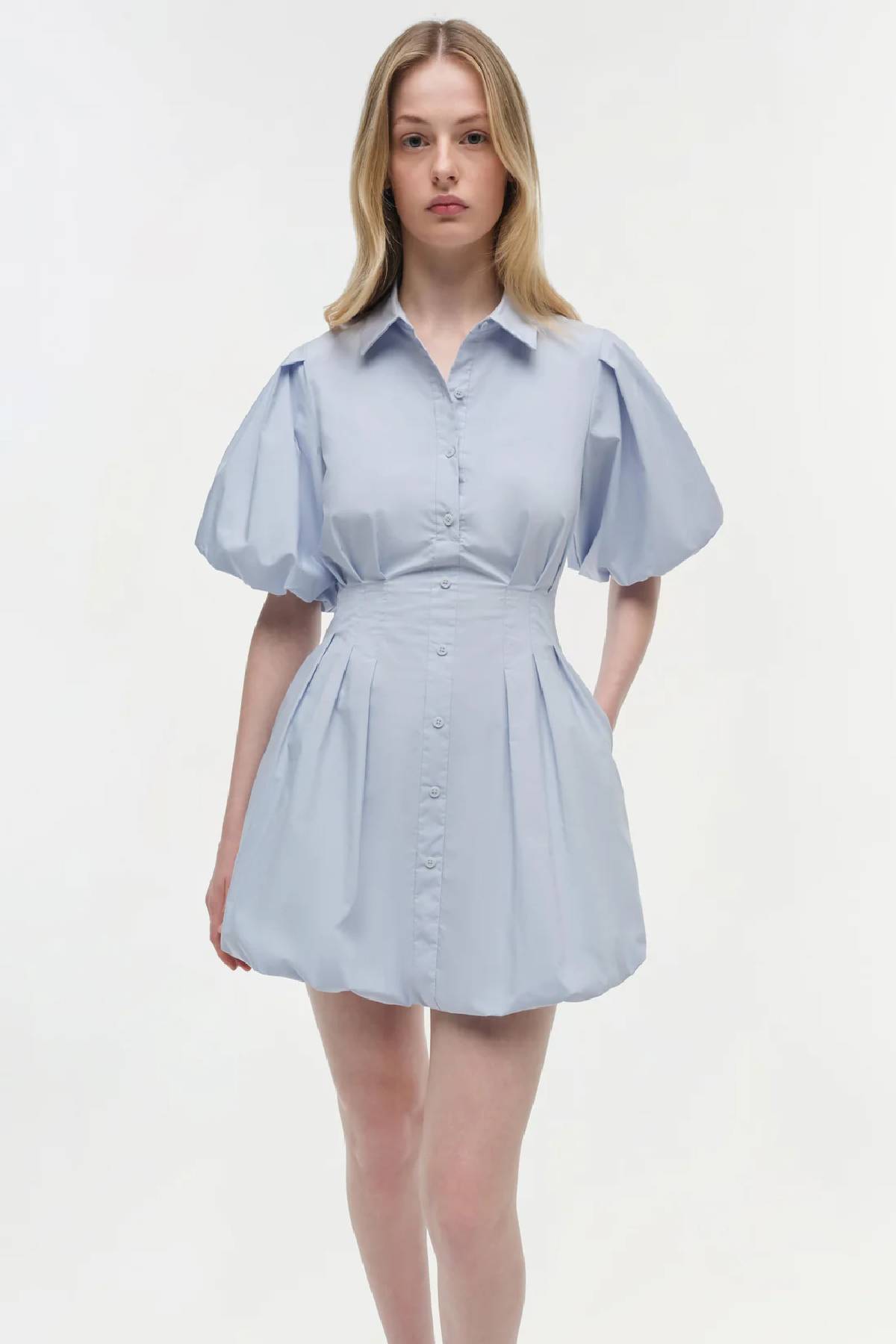 Simkhai Cleo Balloon Pintuck Mini Dress - Periwinkle Sky