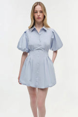 Simkhai Cleo Balloon Pintuck Mini Dress - Periwinkle Sky