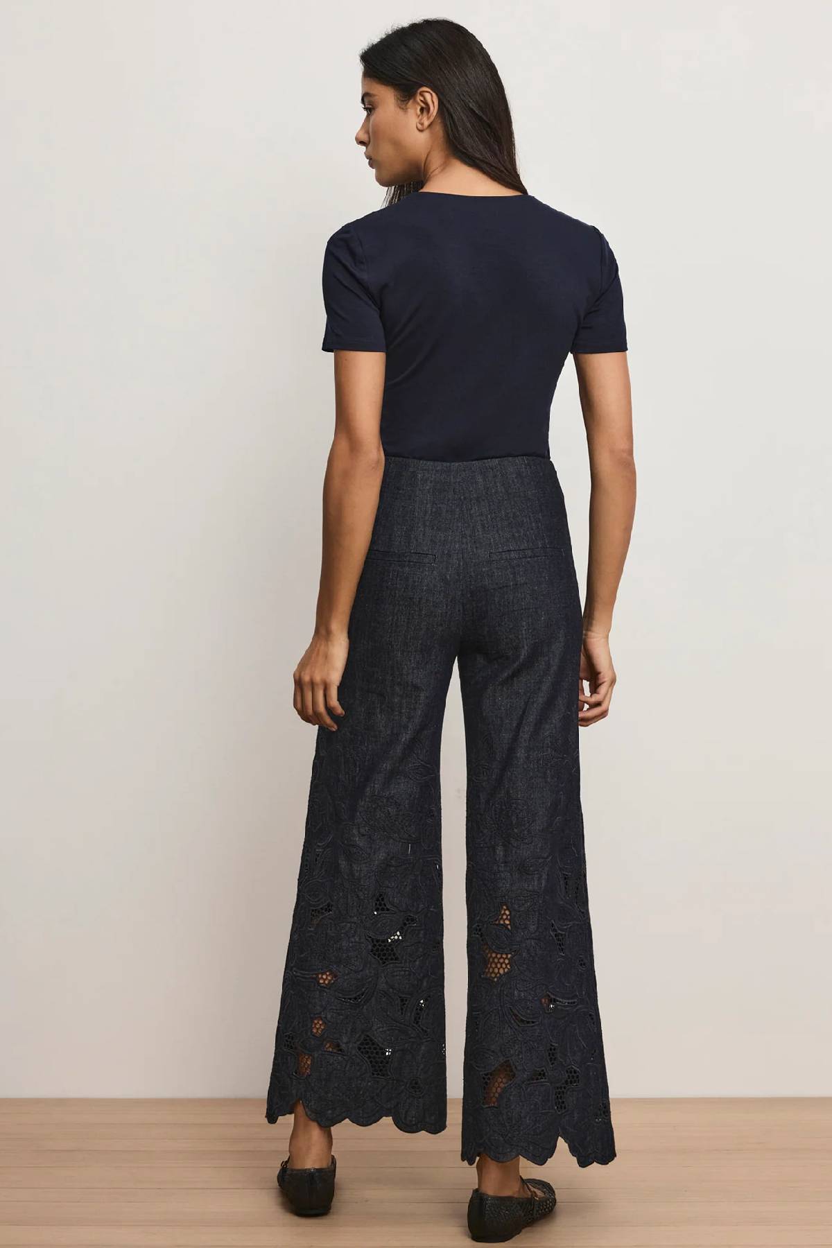 Veronica Beard Osborne Wide Leg Eyelet Pant - Indigo Rinse