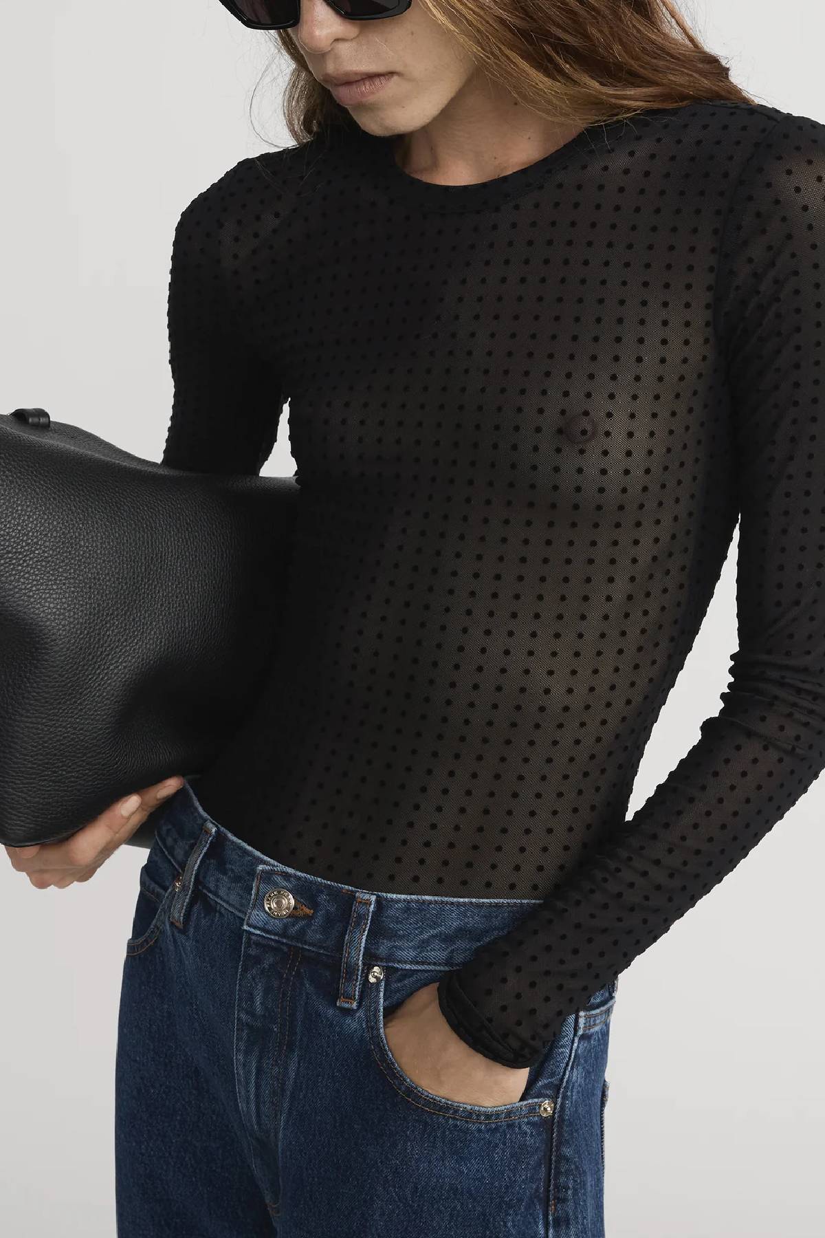 Frame The Mesh Polka Dot Top - Black