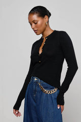 L'AGENCE Ronda Knit Henley Top - Black/ Gold