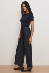 Veronica Beard Osborne Wide Leg Eyelet Pant - Indigo Rinse