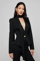 L'AGENCE Romy Tie Neck Blazer - Black