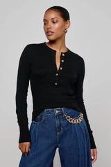 L'AGENCE Ronda Knit Henley Top - Black/ Gold