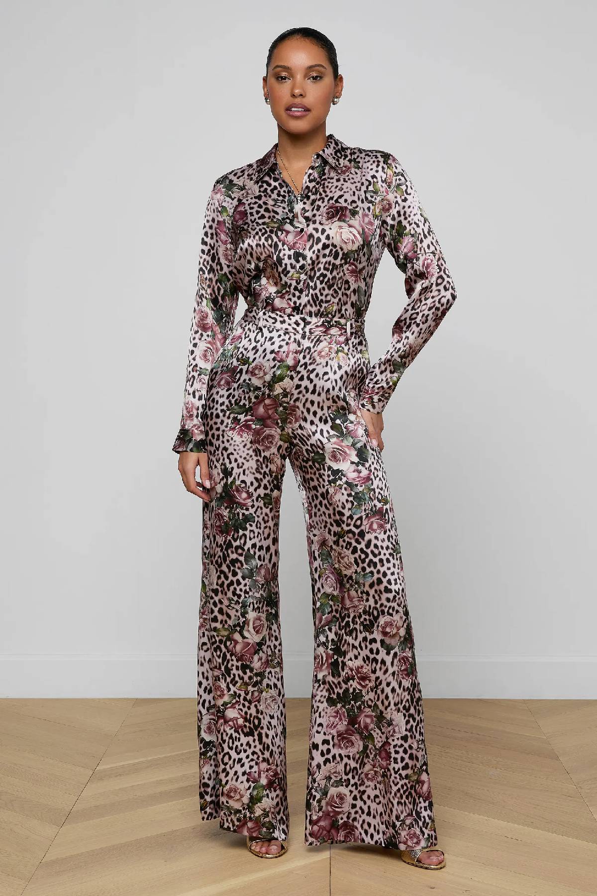 L'AGENCE Tyler Silk Blouse - Multi Small Rose Cheetah