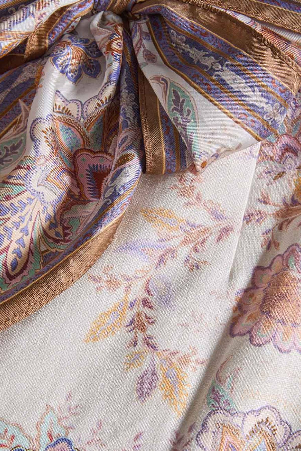 Zimmermann Luna Scarf Tie Short - Cream Blue Paisley