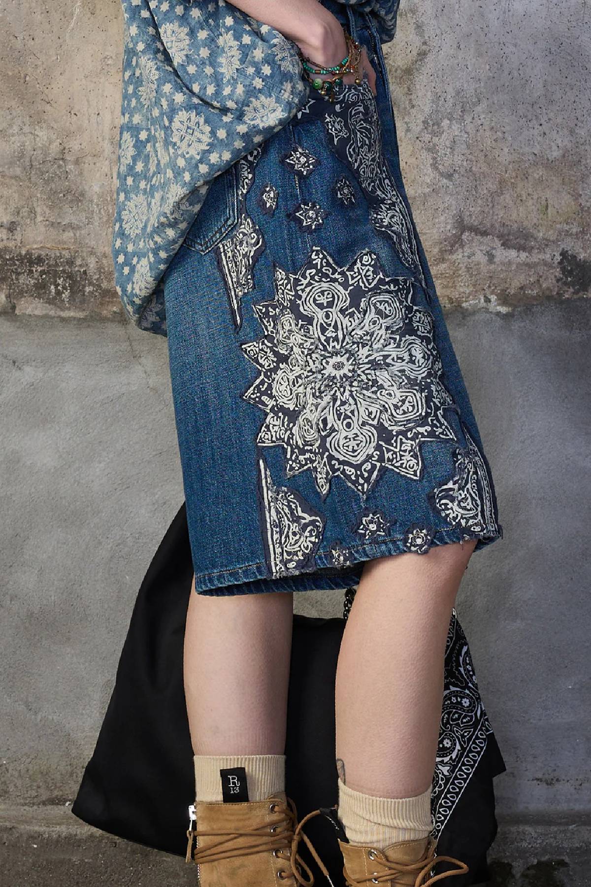 R13 Jesse Denim Short - Crushed Blue Bandana