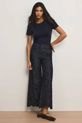 Veronica Beard Osborne Wide Leg Eyelet Pant - Indigo Rinse