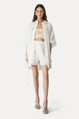 Forte Forte Poplin Shorts With “Lace And Glass” Embroidery - Crystal
