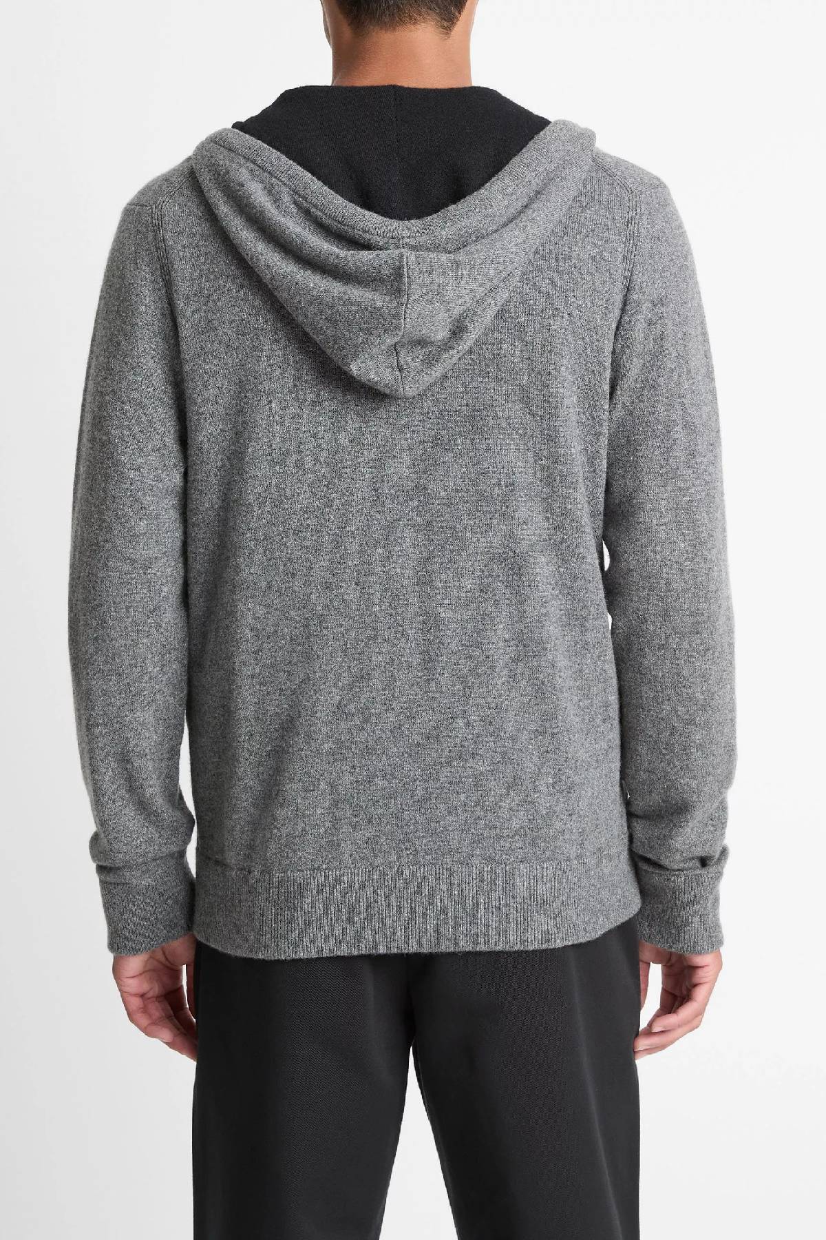 Vince Men's Cashmere Zip Front Hoodie - Medium Heather Grey/ Black
