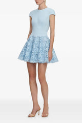 Self-Portrait Blue Crepe Lace Mini Dress - Blue